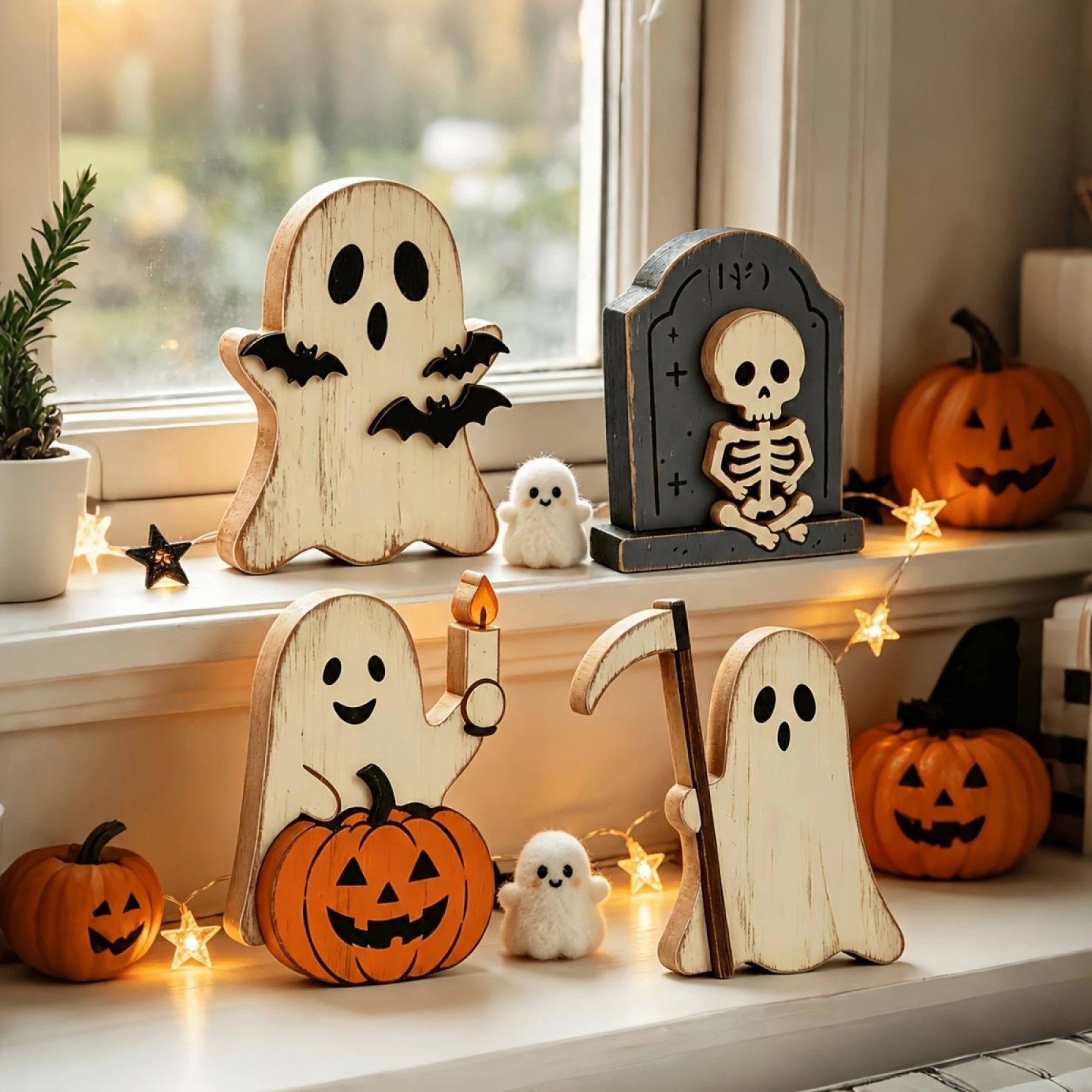 Pack Halloween Spooky Wooden Wooden Tray-Decor-4 Mini Ghost Tiered Tray Premium Pack Halloween Halloween Tiered Tray
