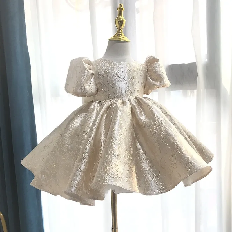 Baby Girl Princess Dress manica a sbuffo Infant Toddler Teen Bow Vestido Gold Party Birthday Ball Gown Xmas Baby Clothes 1-14Y