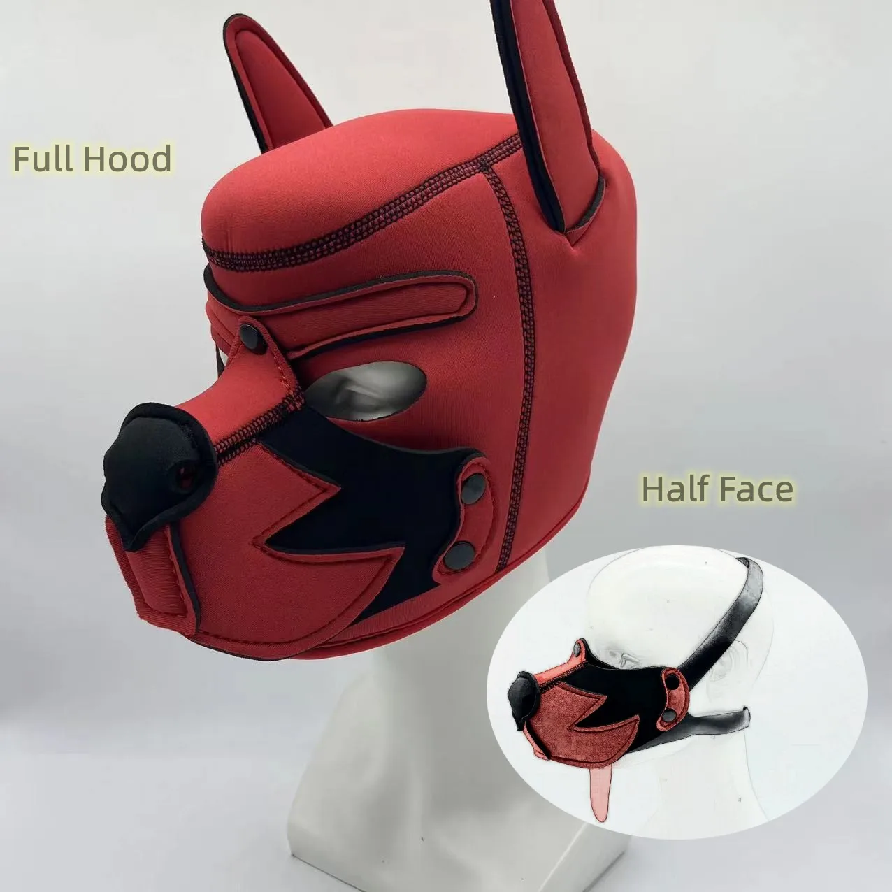 New Pet Role Play Fetish Costumes Accessories of Black Red Dog Hood Mask with Puppy Neck Collar Dog Tail Paw Crawling Sex Toys