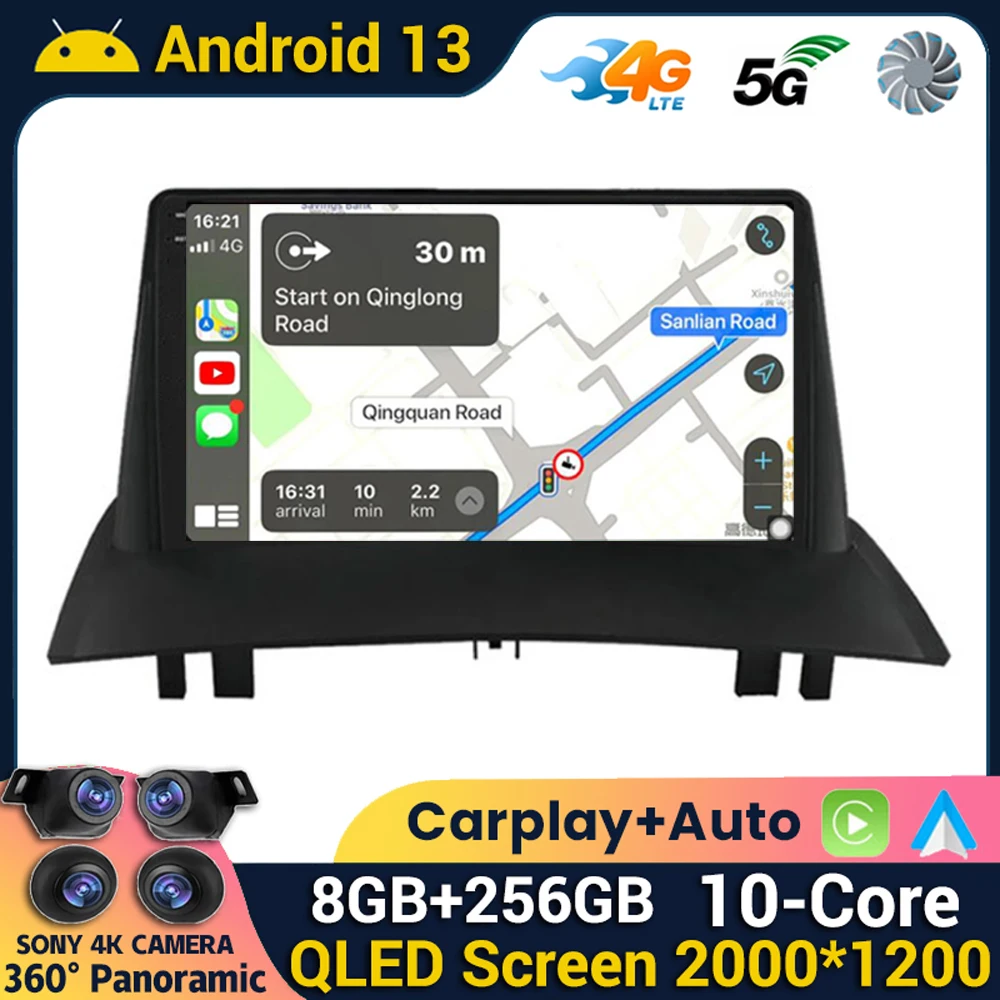 Android 13 Carplay Auto Car Radio For Renault Megane 2 2002 2003 2004 2005 2006 2007 2008 2009 Multimedia Player Stereo GPS WIFI