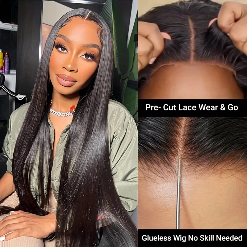 Glueless Wigs Straight 4x4 HD Transparent Lace Front Wigs Human Hair Straight 180% Density Glueless Human Hair Wigs