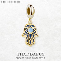 Golden Hand of Fatima Lucky Charm Pendant Vintage Talisman Gift For Women Men 925 Sterling Silver Jewelry