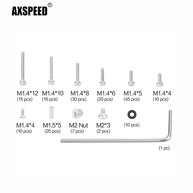 AXSPEED M1.4*12 M1.5*5 M2 Nut RC Car Repair Tools Screws Box Set For 1/24 RC Crawler Car Axial SCX24 Upgrade