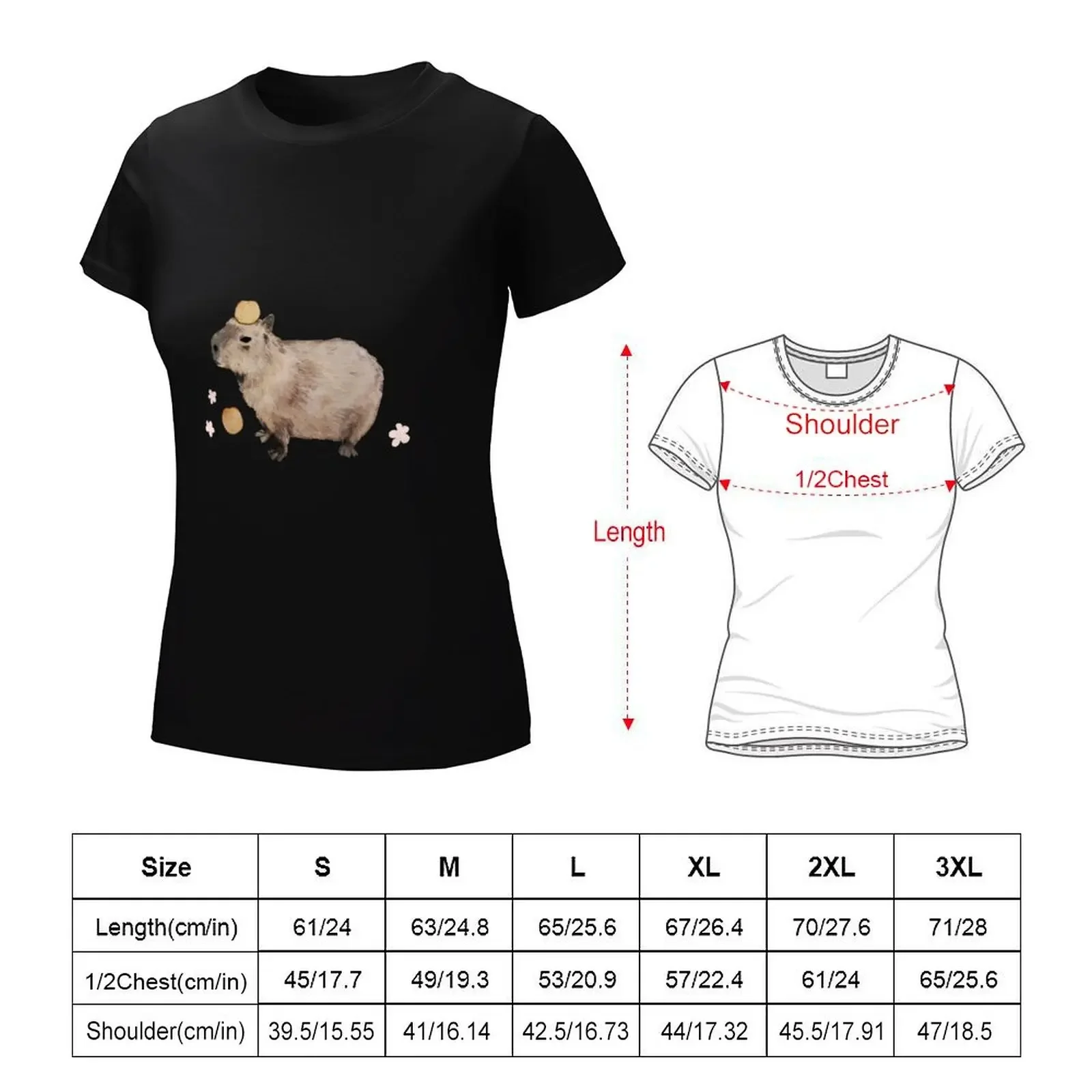 Capybara with Fruits and Flowers T-Shirt vintage clothes Female clothing black t-shirts for Women