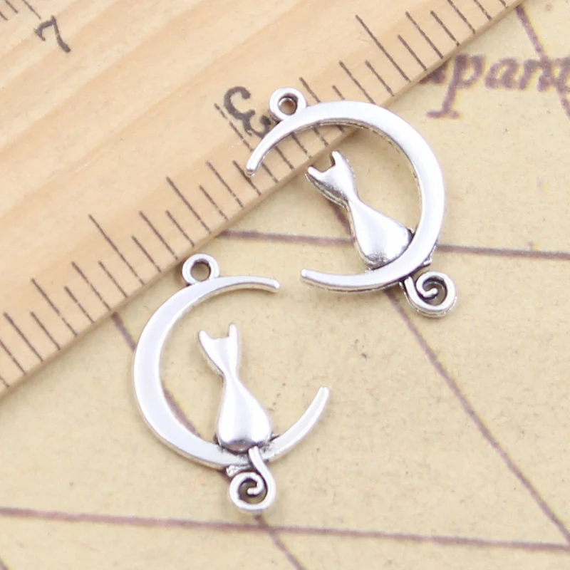 30pcs Charms Moon Cat 21x14mm Tibetan Silver Color Pendants Antique Jewelry Making DIY Handmade Craft