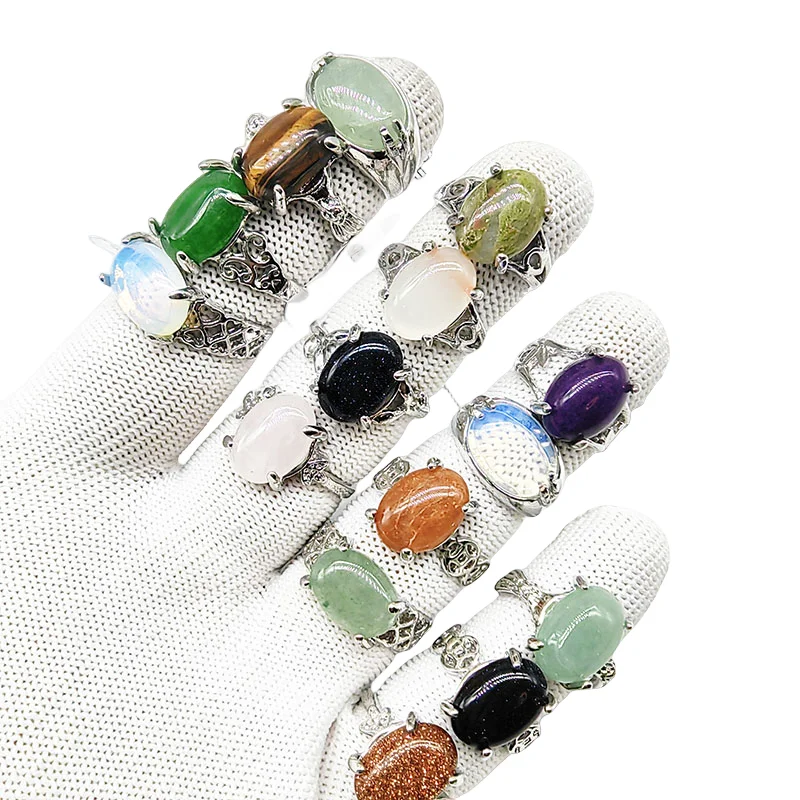 50pcs/lot wholesale newest mix style natural stone finger rings for women silver color mix size joint ring party wedding jewelry