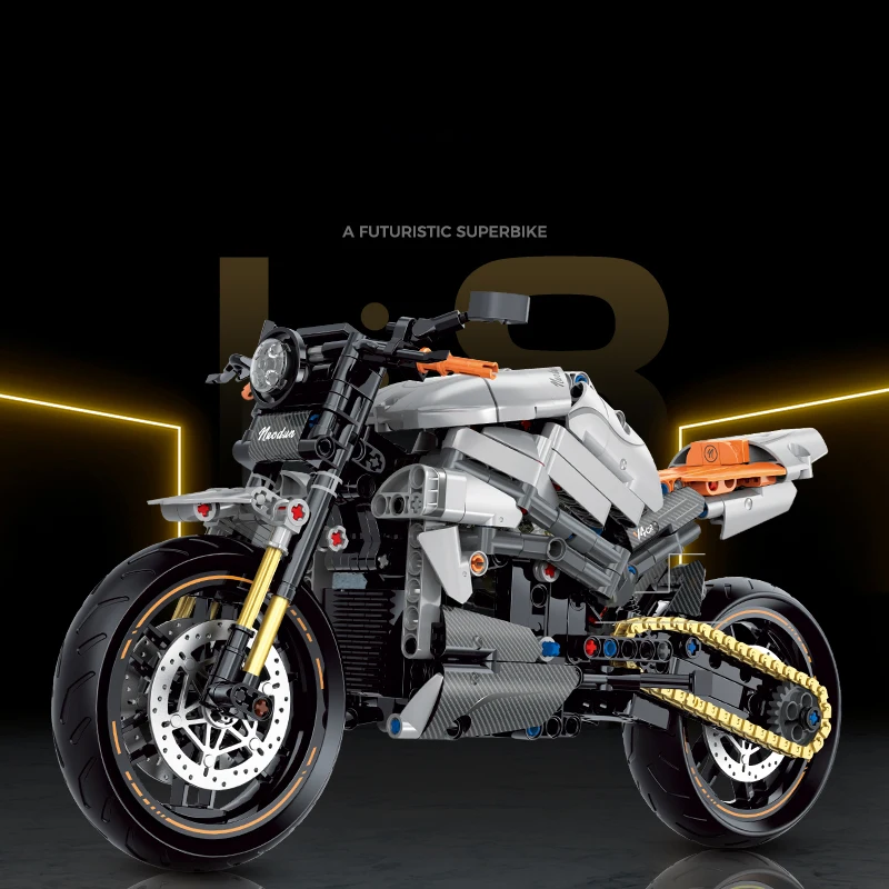1:8 도시 오토바이 모델 MOC 빌딩 블록 오토바이 차량 기술 벽돌 생일 선물 어린이 소년 어린이 성인을위한 장난감