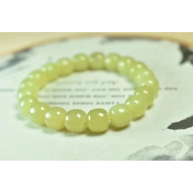 HetianRuoqi Yellow Mouth Material Old-Styled Bead/10 Single Ring Bracelet Jade Delicate