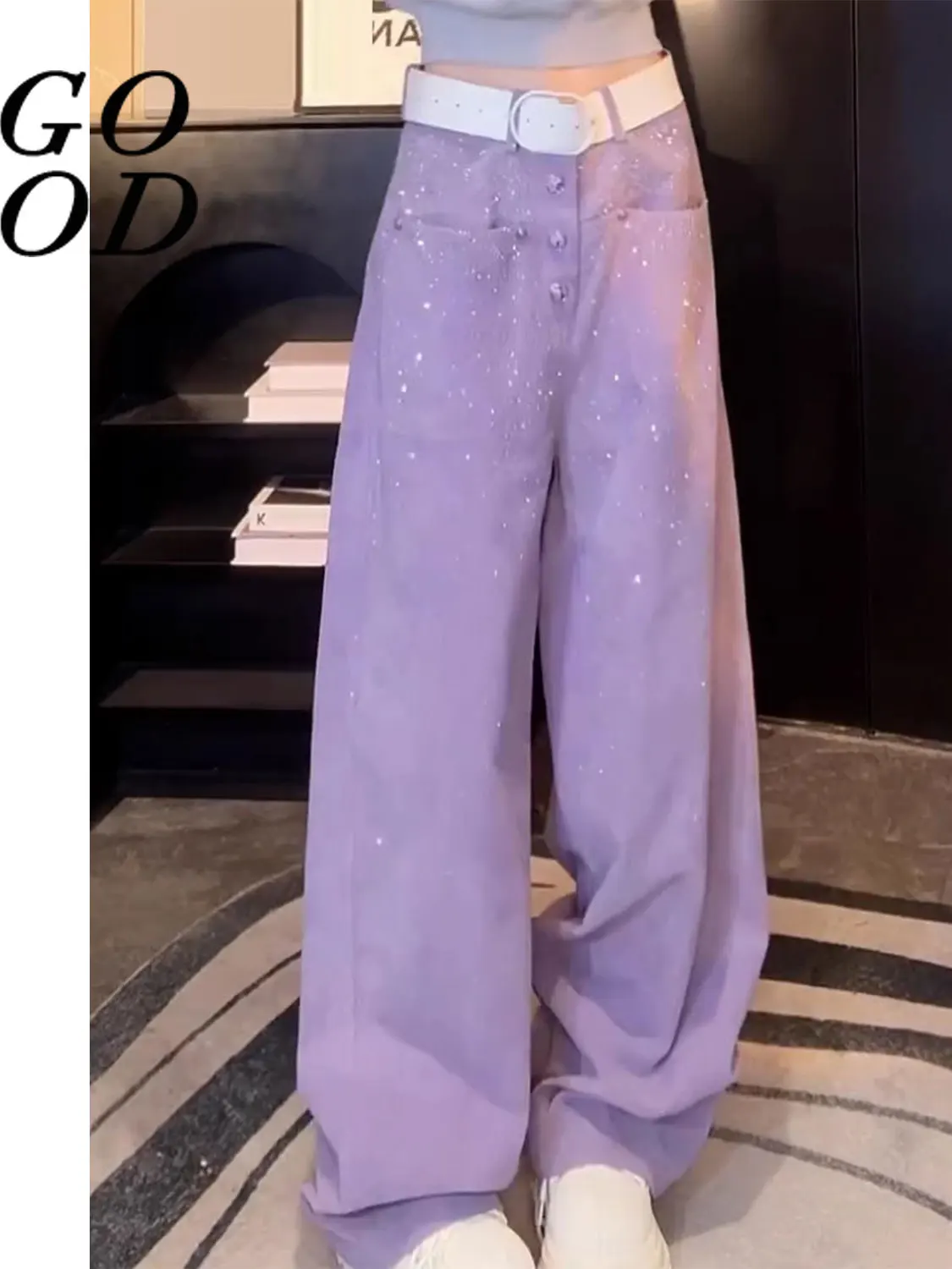 

High Waist Loose Women's Casual Pants Purple Versatile Slimming Wide Leg Spring New Design Comfortable Fit Straight Cut