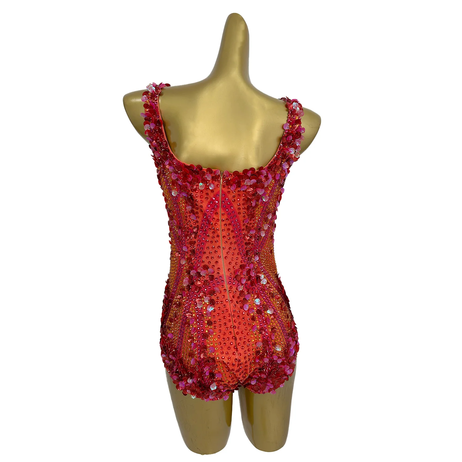 Drag Queen Red Costumes Shell Decoration Women Bodysuit for Party Show Singer Dance Stage Performance Outfit Meimei