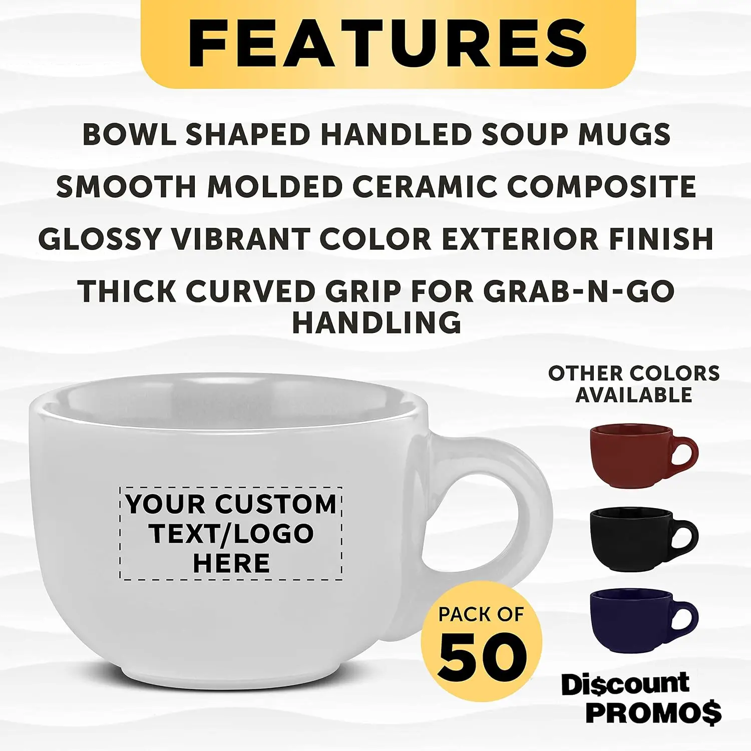 Custom Ceramic Cappuccino Mugs 18 oz. Set of 50, Personalized Bulk Pack - Perfect for Coffee, Tea, Espresso, Hot Cocoa, Other Be