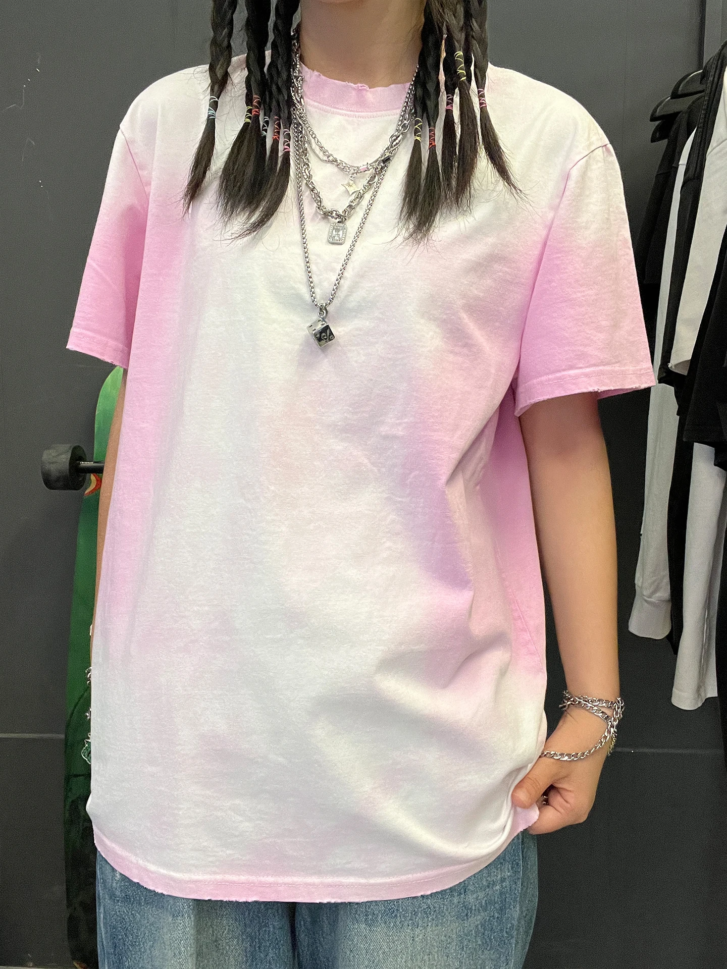 Sweet  Harajuku Style Short Sleeve T-Shirt by Wang Studio Ten Year Old Shop! Dyed Hanging Powder Reverse Making T-Shirt