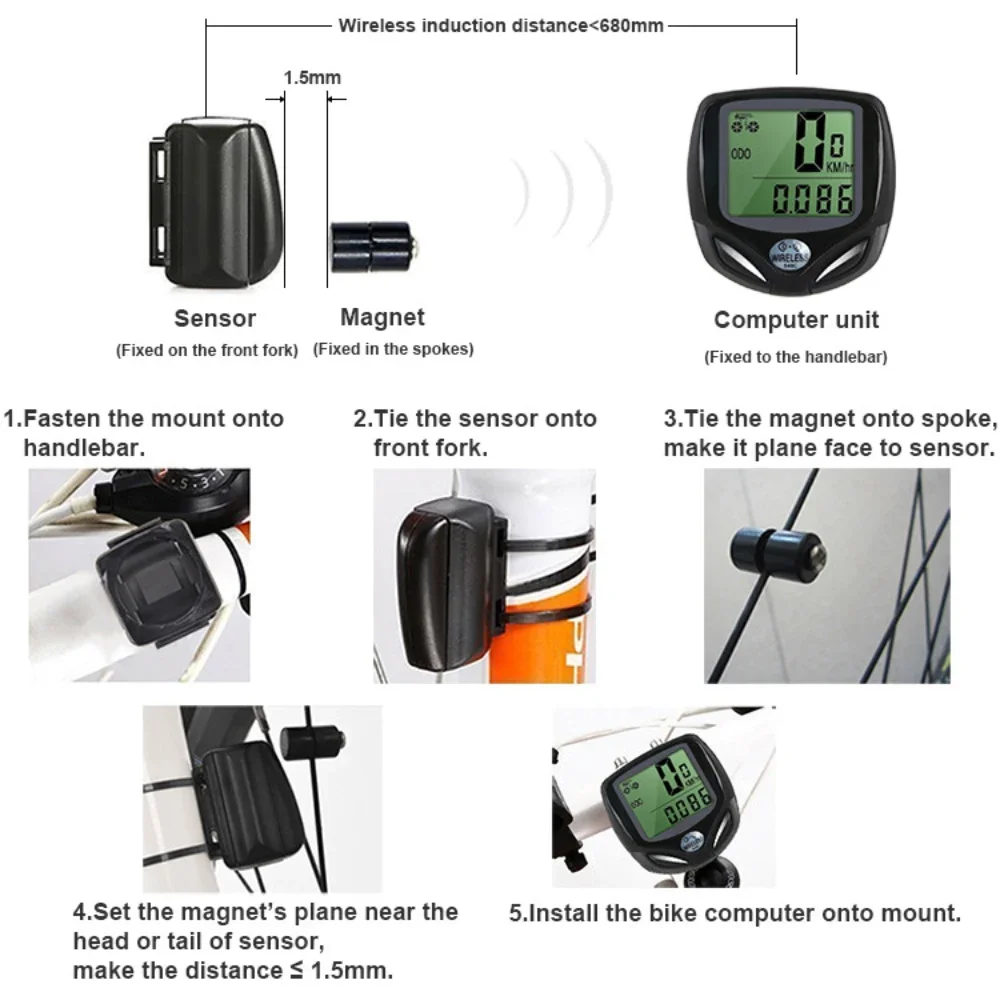 Wireless Bike Computer Waterproof Magnet Sensor Bicycle Speedomete Digital Cycling Odometer Multi-Function Bicycle Accessories