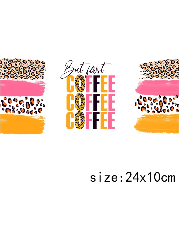 1PCS Dtf Prints Ready To Transfer Coffee Letter Design 16OZ Water Bottle Sticker Paper Sticker Label For Coffee Cup