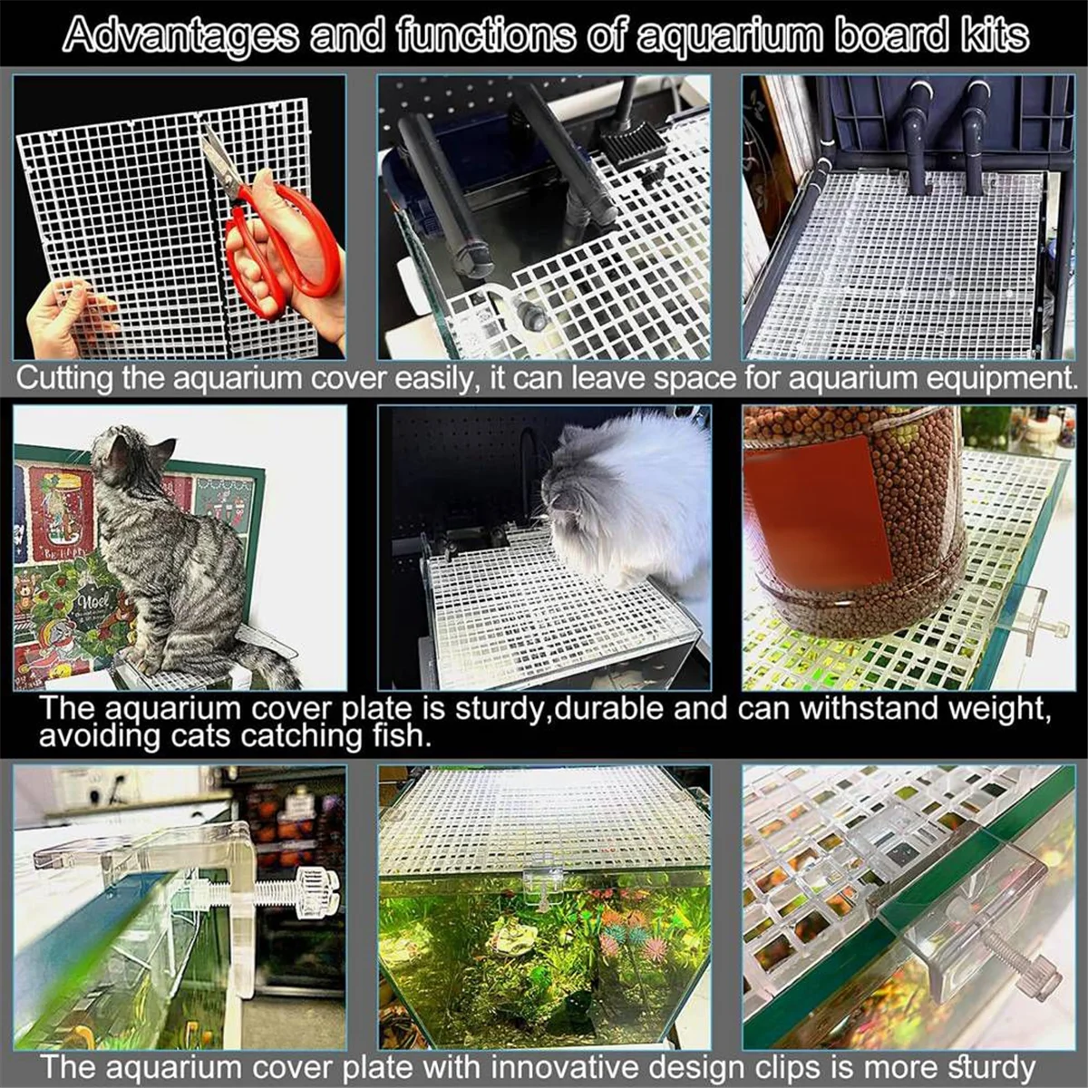 4 Coperchio per acquario Cappuccio per acquario Coperchio superiore Coperchio per terrario Griglia in plastica Pannello per uova Griglia 6 Clip per pannello di copertura per acquario HY