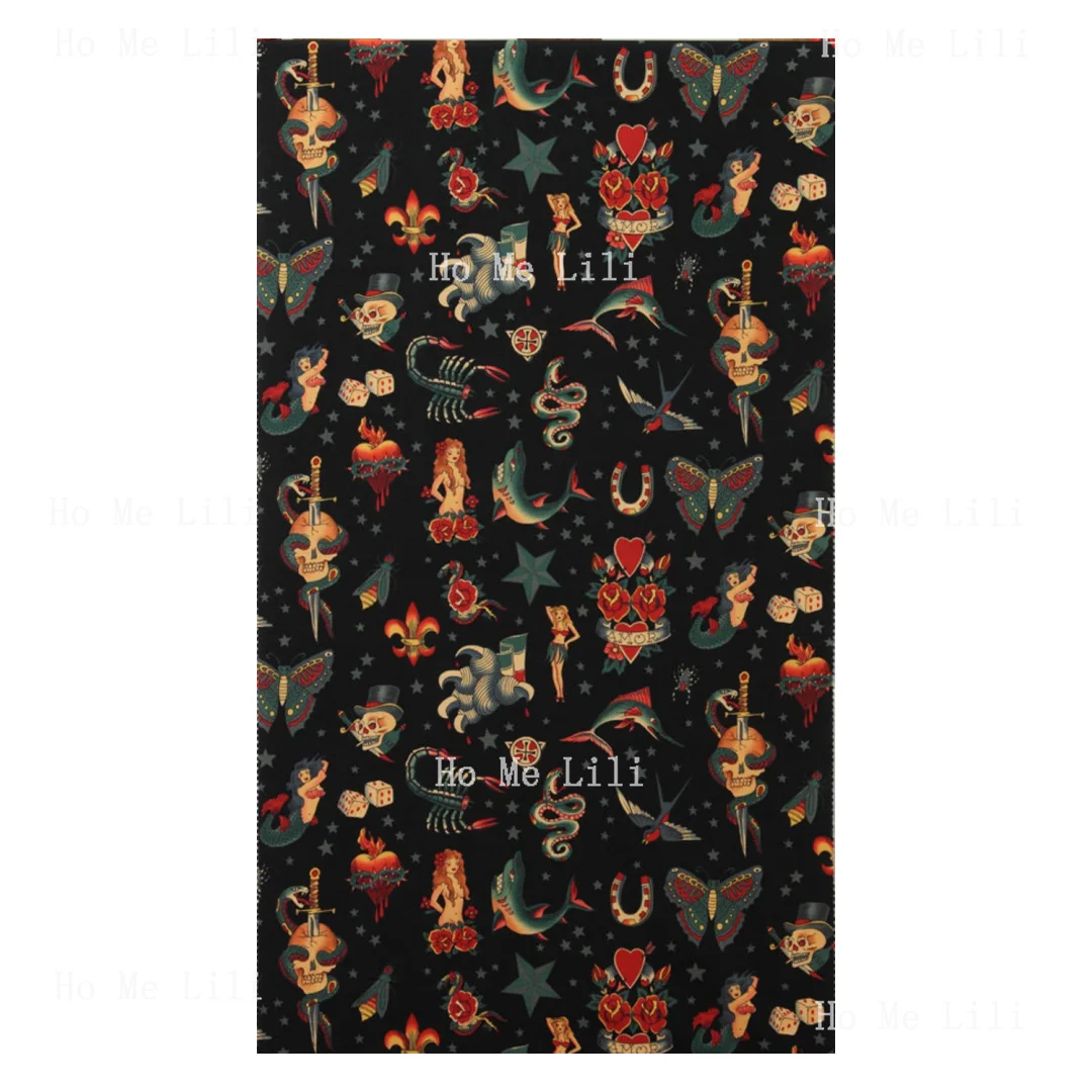 Tattoo Black Tea Alexander Henry Hearts Skull Butterflie Horseshoe Tablecloth