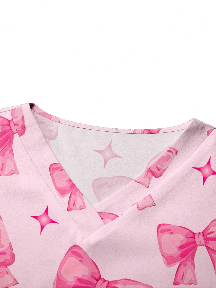 Femmes t-shirt amour imprimé avec poches col en v gommages uniformes toilettage pour animaux De compagnie infirmière Spa t-shirts De soins haut De Enfermeria Para Mujer