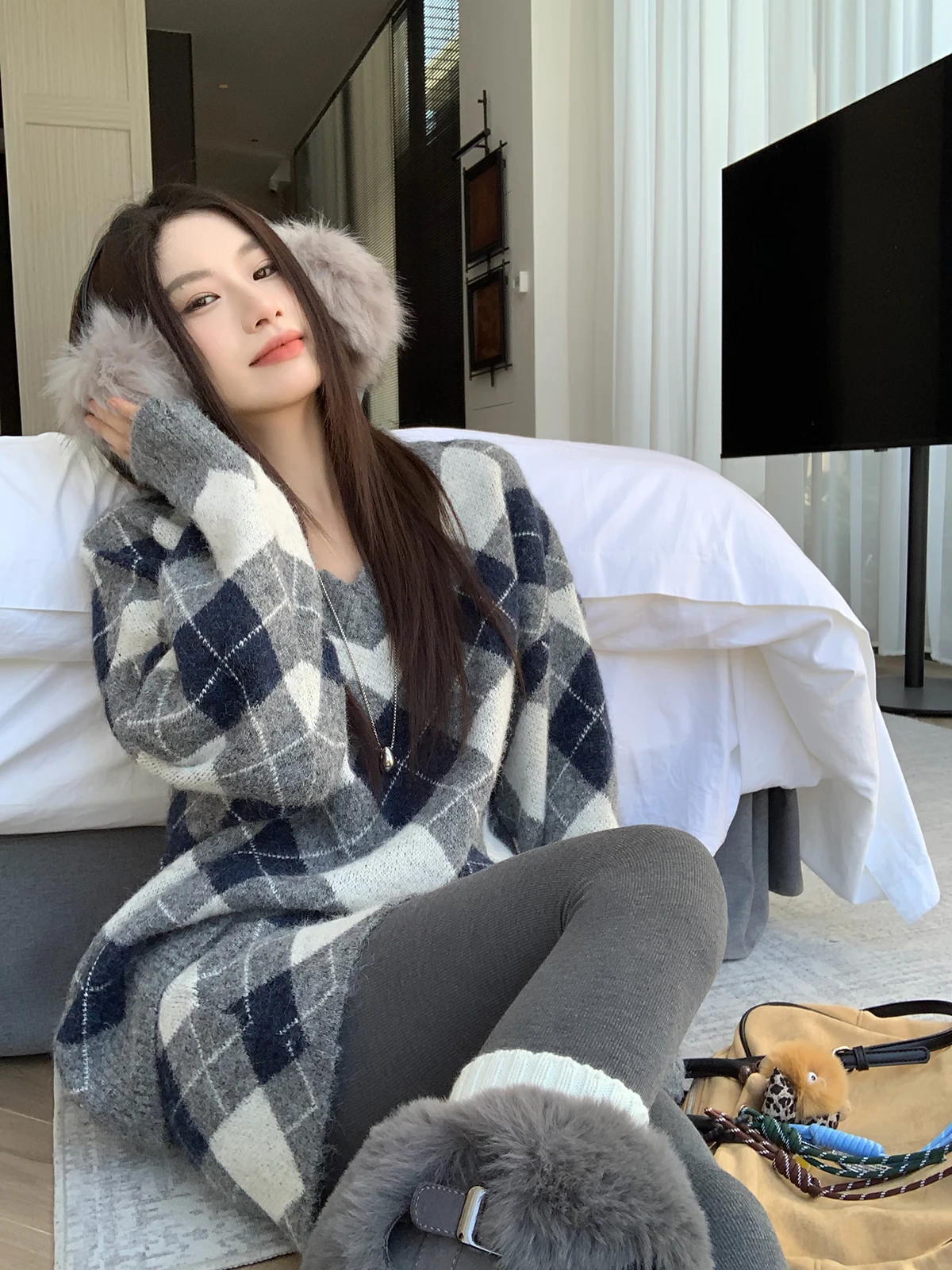 

Joeyoo Осенне-зимний вязаный комплект свободного кроя: свитер и юбка, повседневный модный комплект из двух предметов