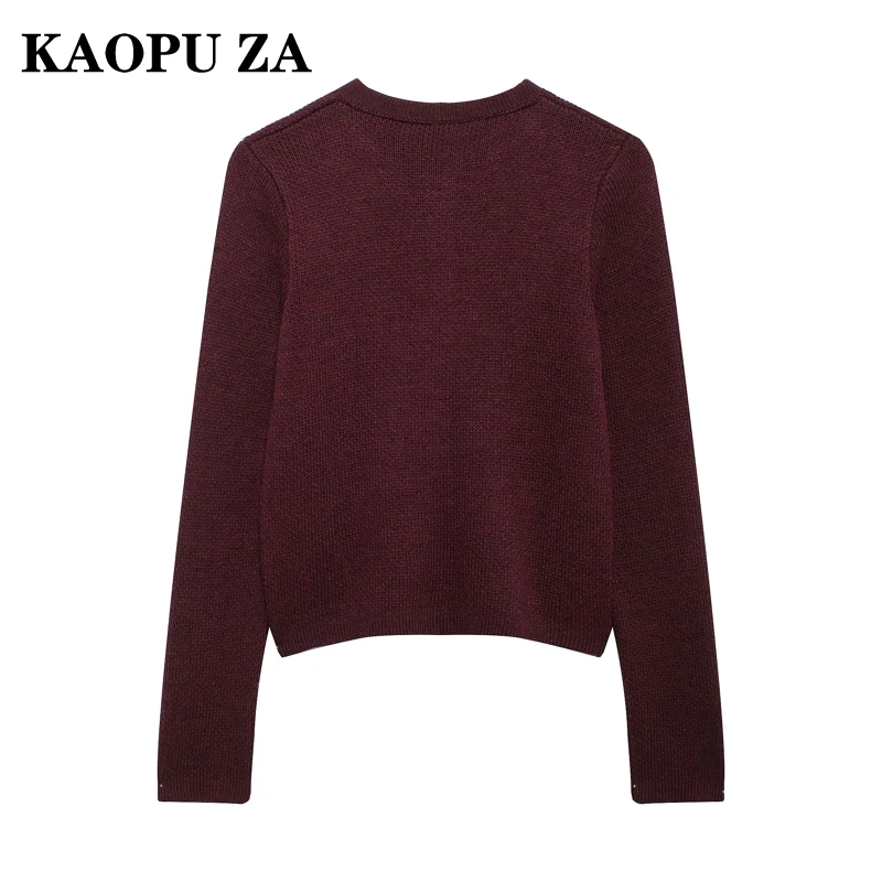 KAOPU ZA 2024 New Autumn Woman's Casual Single-breasted Knit Cardigan Coat Female Fashion Solid Color V-Collar Long Sleeve Top