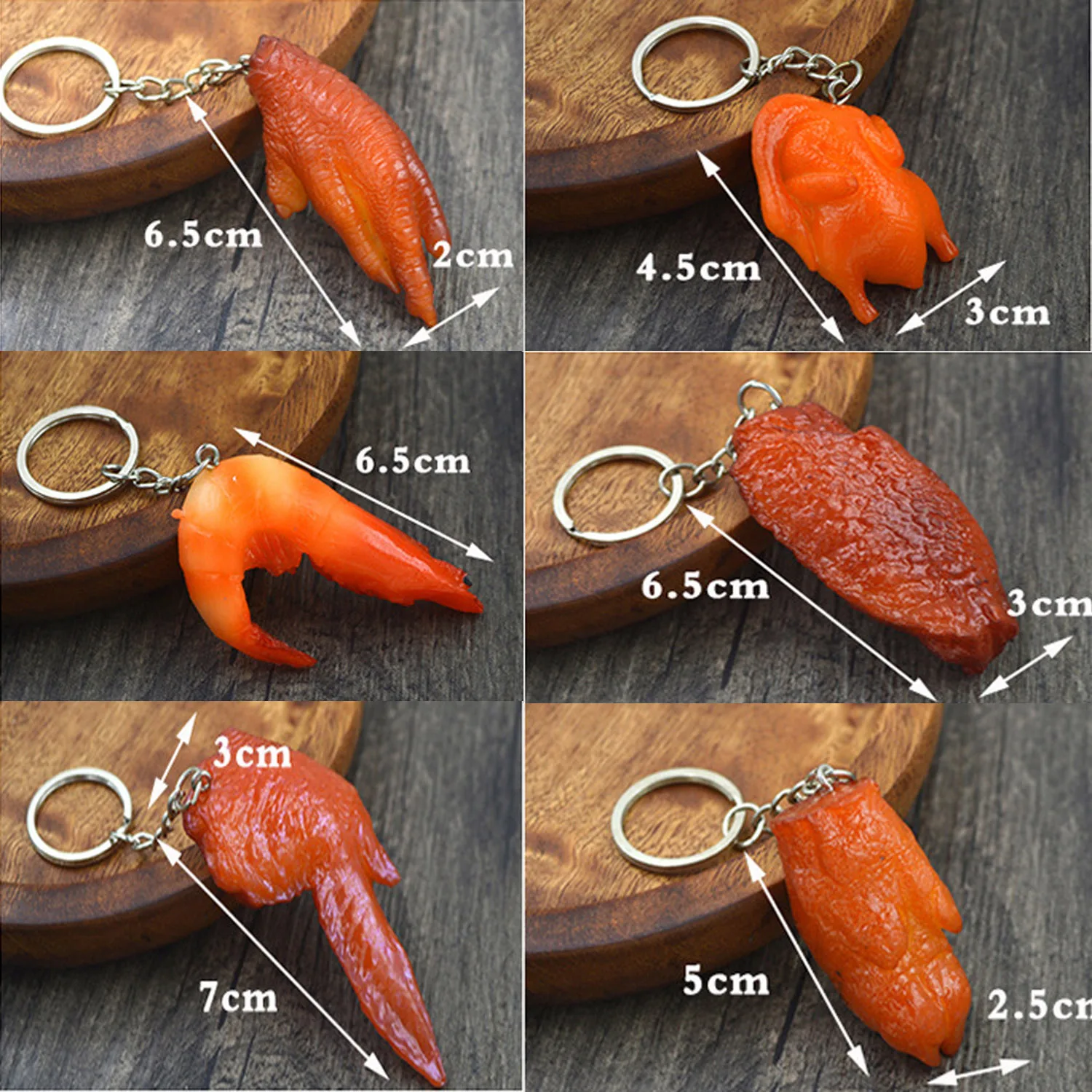 PVC Cooked Meat Irregular Artificial Snack Ornaments Simulation Food Keychains Fast Food Key Ring Fashion Jewelry Bag Pendant