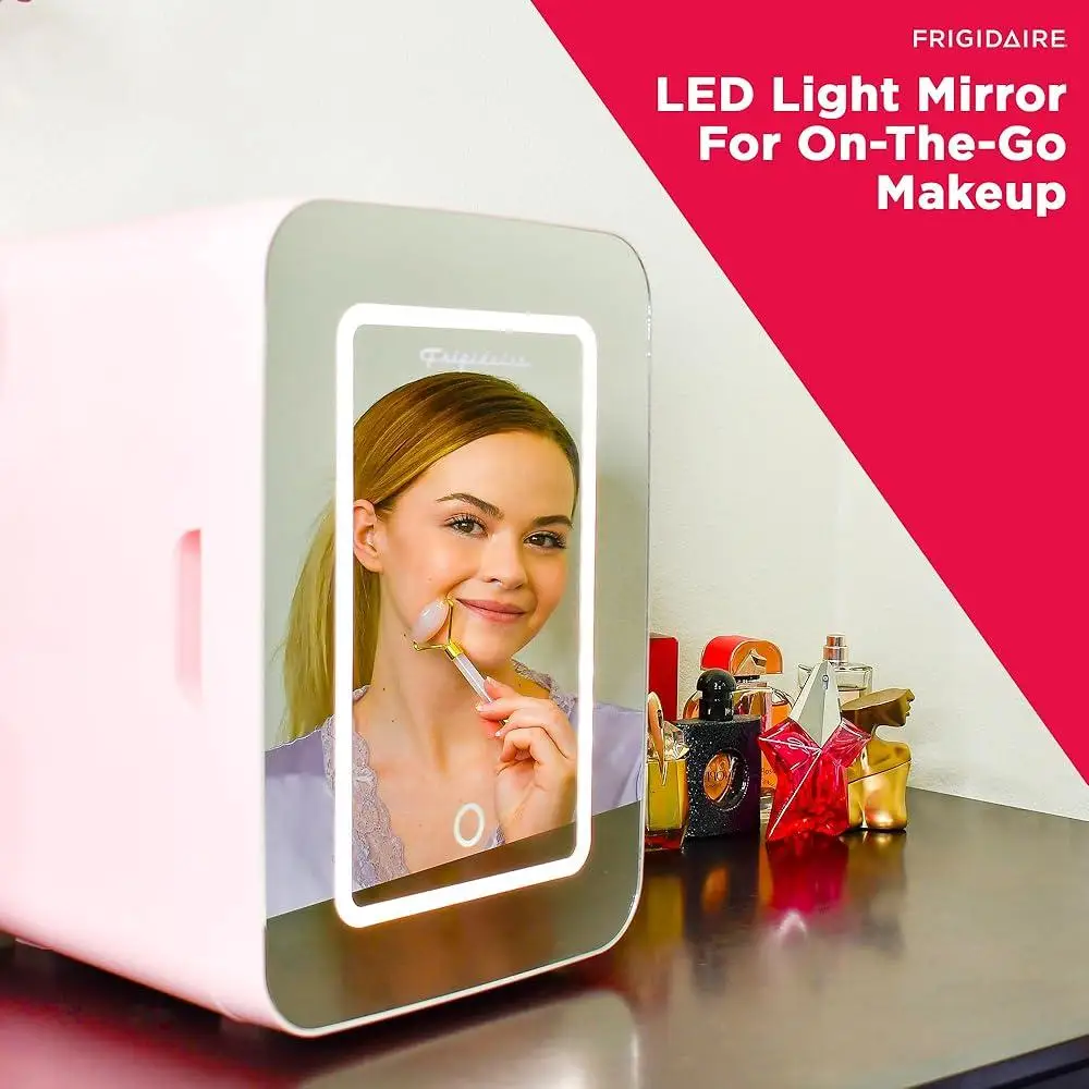 Mini refrigerador portátil con espejo LED, Enfriador Personal de 6,5 L, refrigeradores para el cuidado de la piel, 9 latas, refrigeración eléctrica compacta para viajes