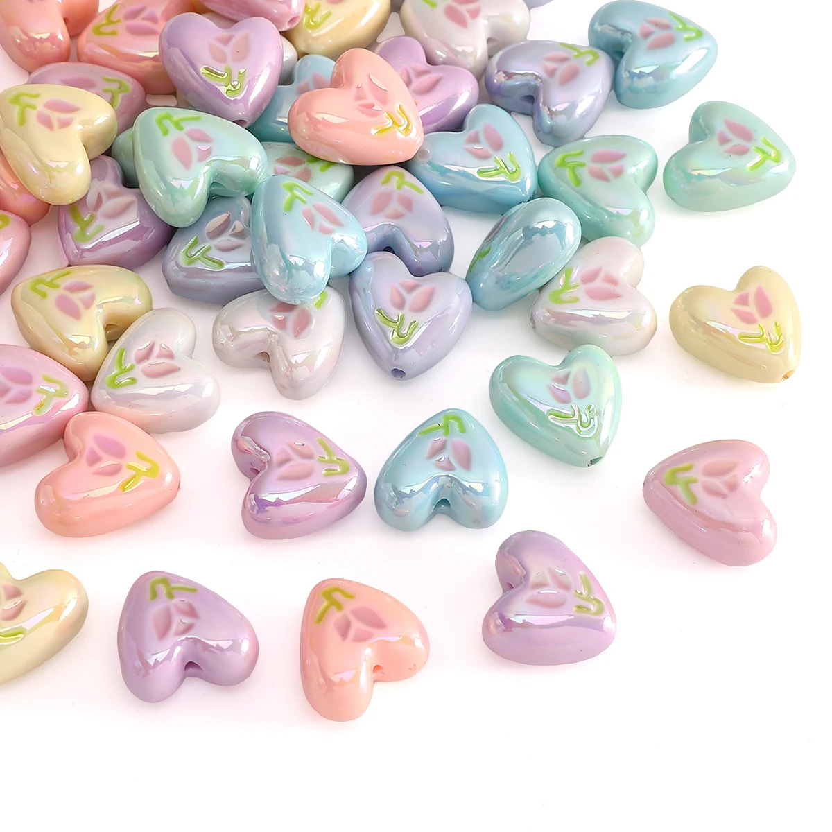 

2Pcs 20x19mm Colorful Tulip Flower Pattern Heart Beads For Jewelry Making Acrylic Loose Spacer Beads DIY Charm Bracelet Supplies