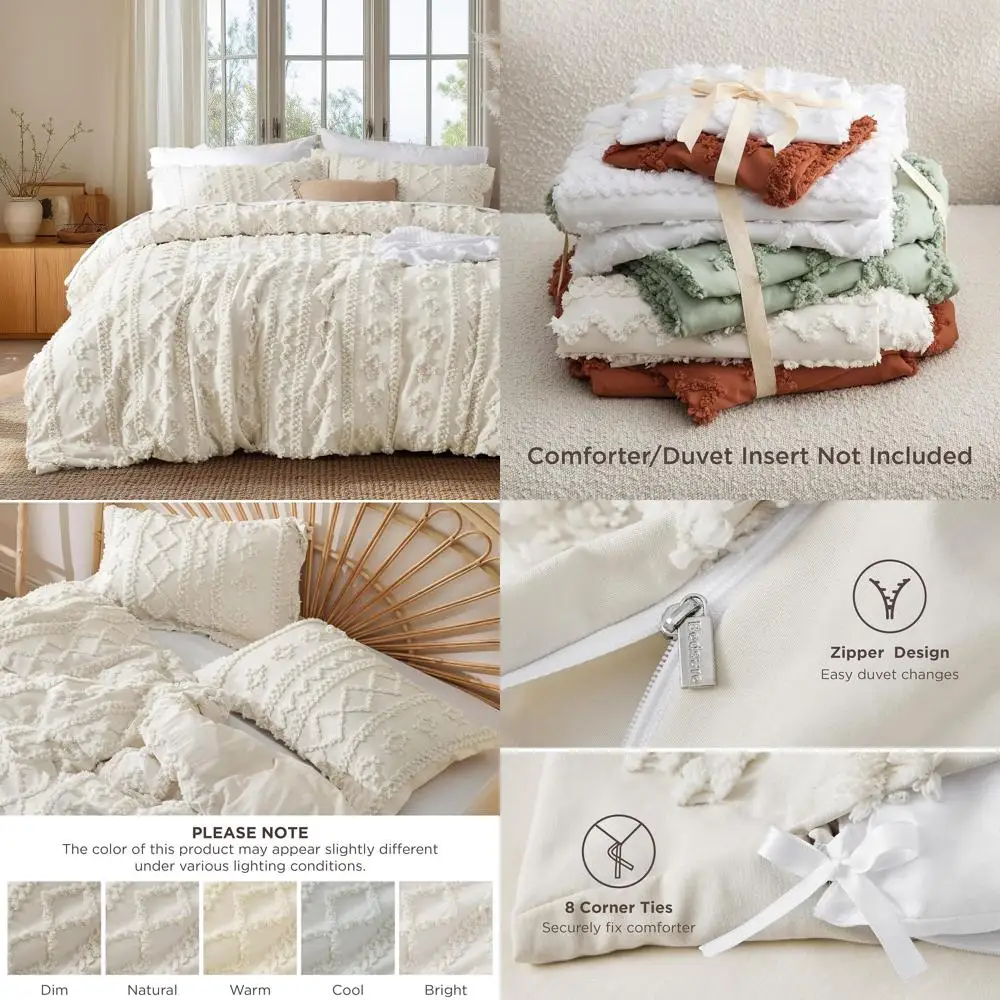 

Комплект постельного белья Queen Size в стиле бохо - мягкий и элегантный, всесезонный, машинная стирка, с 2 наволочками, бежевый