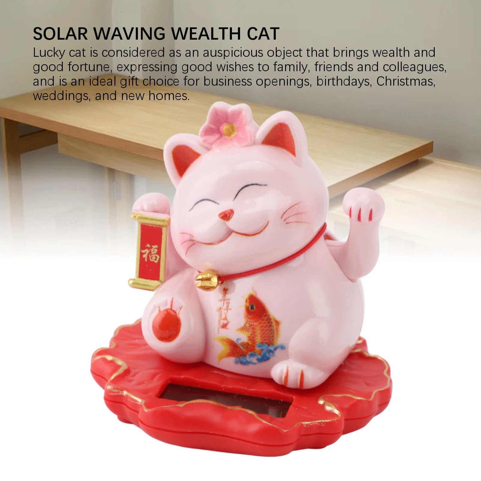 Solar Good Luck Cat Traditional Chinese  ABS Waving Arm Adorable Light Sensing Solar Lucky Cat Decorative for Office