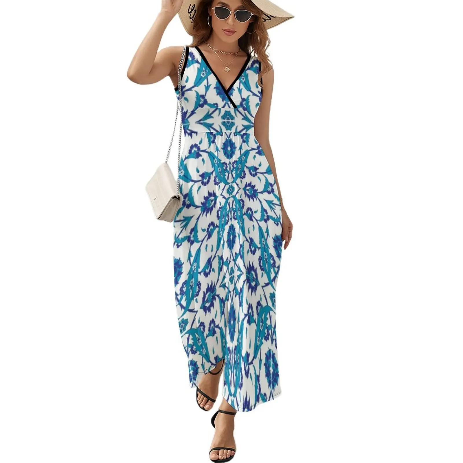 

Iznik Tiles Sleeveless Dress women clothing 2024 new arrivals loose summer dress women's luxury party dress long sleeve dresses