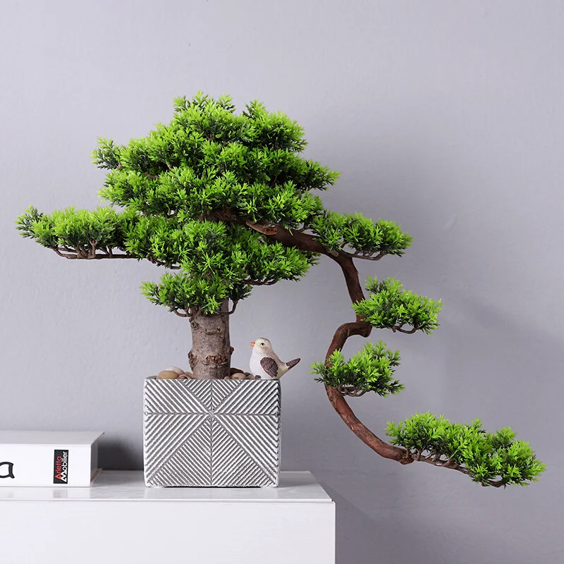 Indoor Simulation Plant Decoration Living Room Welcome Bonsai Green Plant Potted Desktop Cliff Cypress Fake Flower Decoration