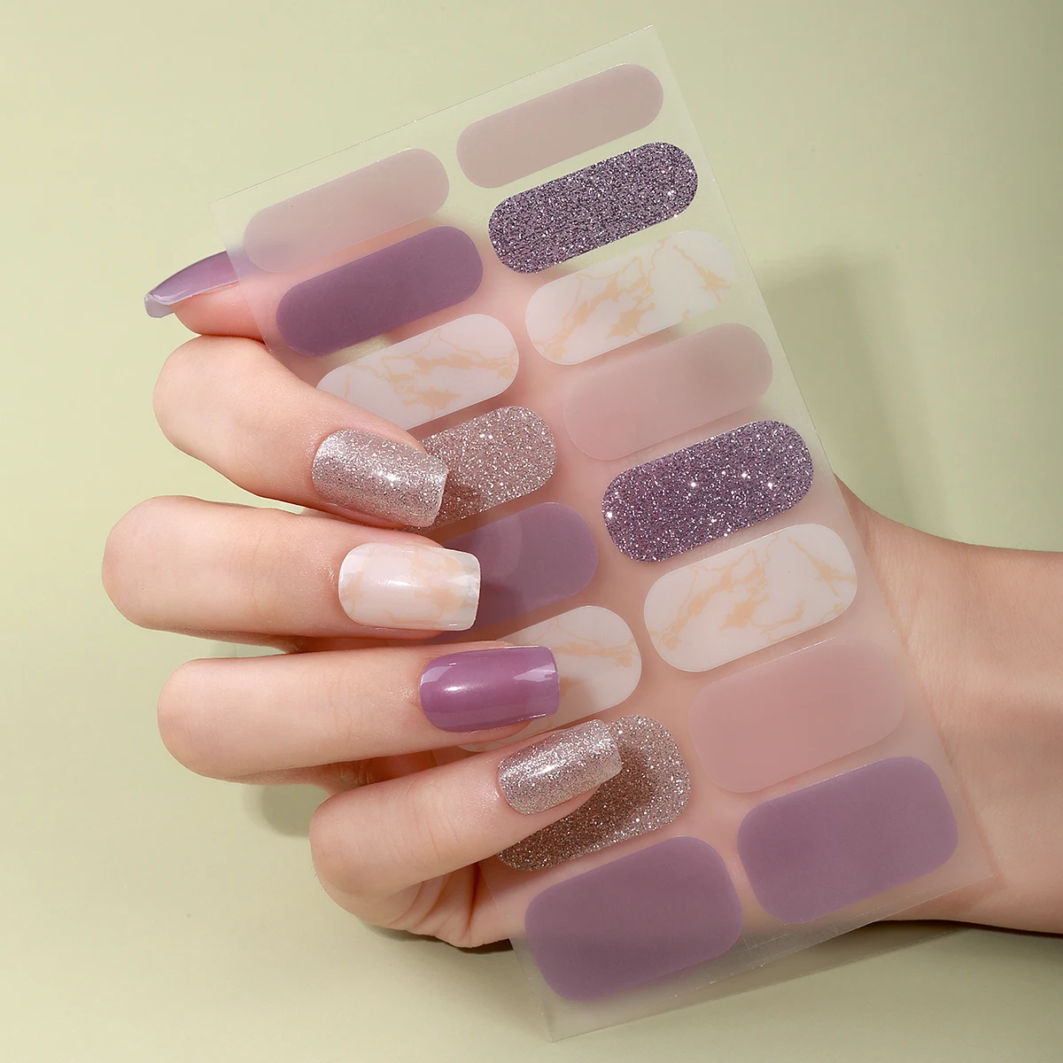 16Tips DIY Baking-Free Nail Stickers Glitter Gradient Nail Patch Full Cover Adhesive Nail Wraps Manicures Decoration Decal