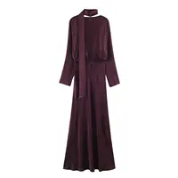 2026 New Scarf Solid Elegant Maxi Dresses Women Spring V Neck Long Sleeve Club Party Long Dress Female Chic Slim Fit Dresses - Image 3