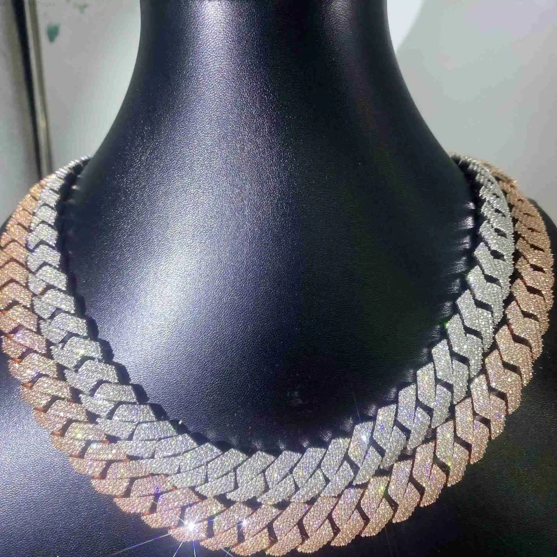 

Hiphop Necklace 15mm Vvs Moissanite Diamond Chain Rose Gold Plated Sterling 925 Silver Cuban Necklace Jewelry