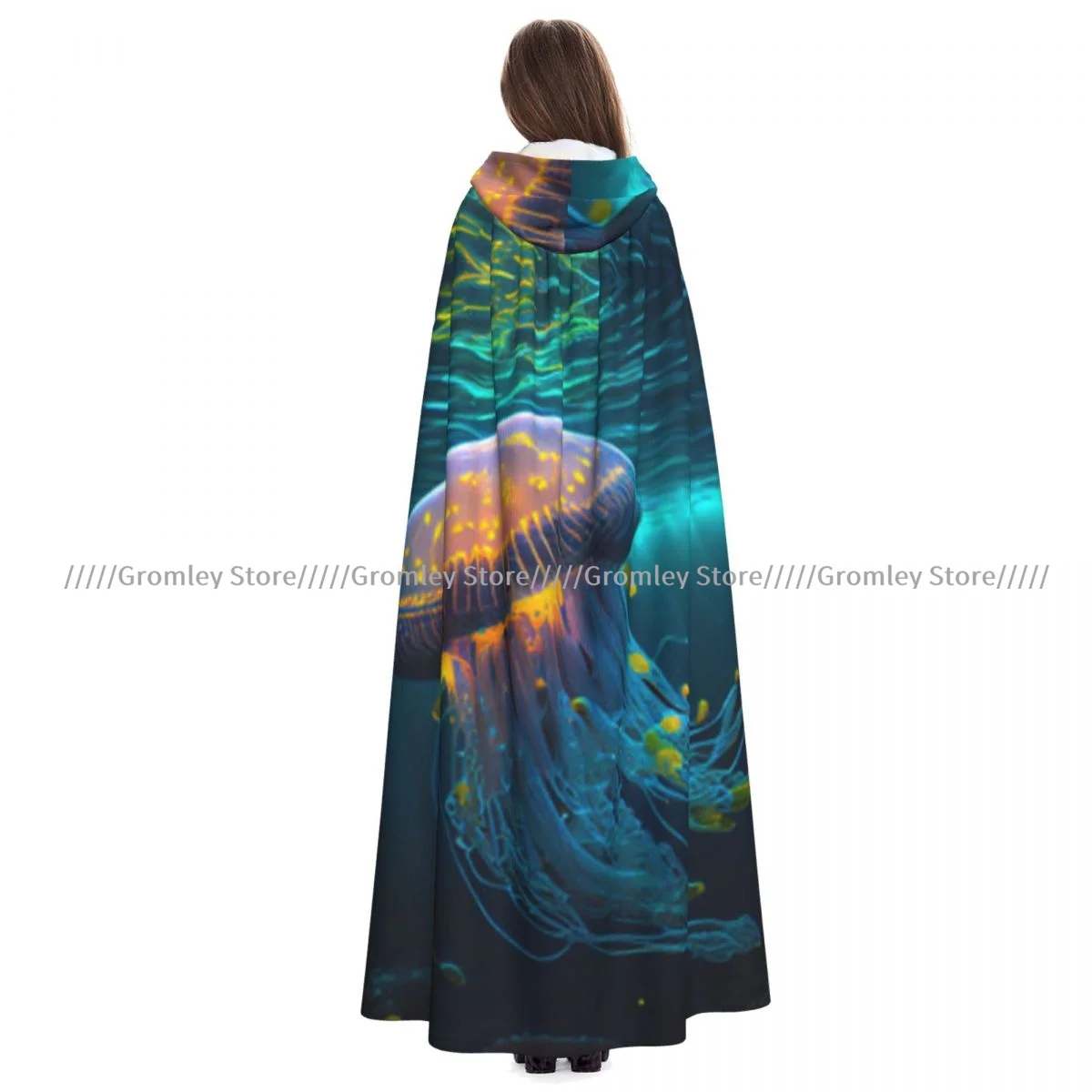 Unisex Halloween Cloak Jellyfish In The Sea Cape Hooded Medieval Costume Witch Wicca Vampire