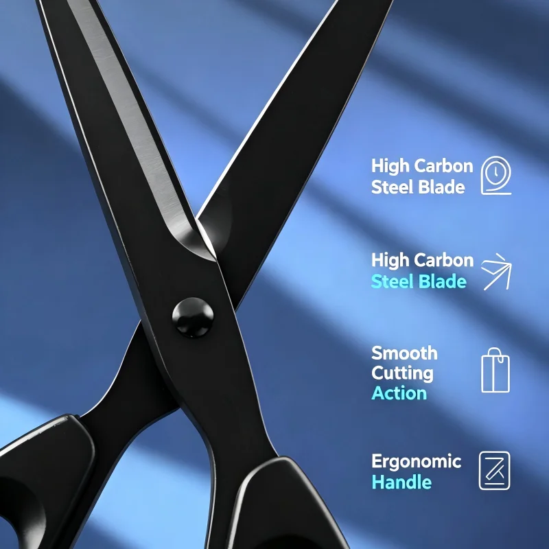 Sharp Black Cutting Scissors Thickened Steel Blade Comfort Resin Handle Multipurpose Office School Household Craft Tools