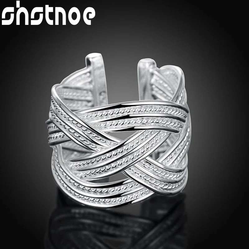 

SHSTONE 925 Sterling Silver Ring Cross Braided Open Rings For Women Party Wedding Fashion Jewelry Wholesale High Quality Gift