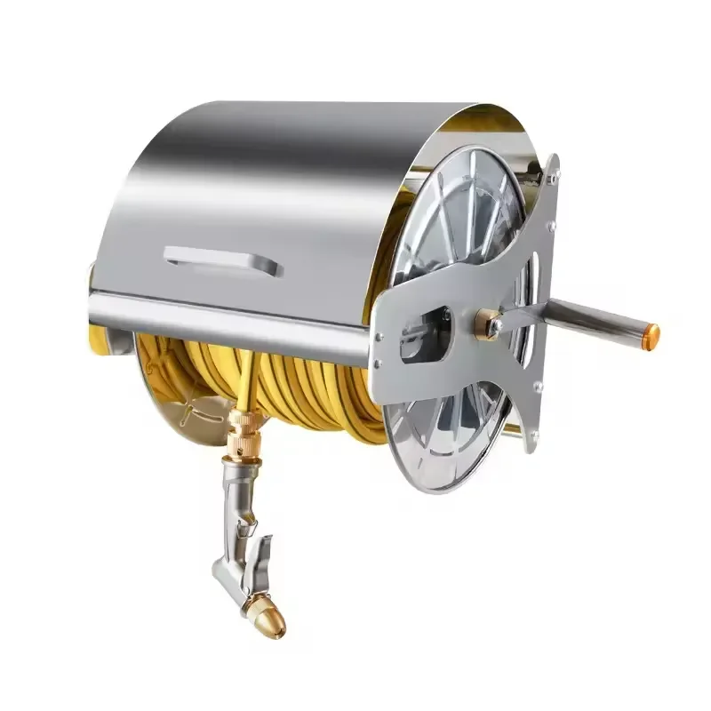 for Car Washing Stainless Steel Metal Wall Mounted Ground Garden Water Hose Reel Cart New Product