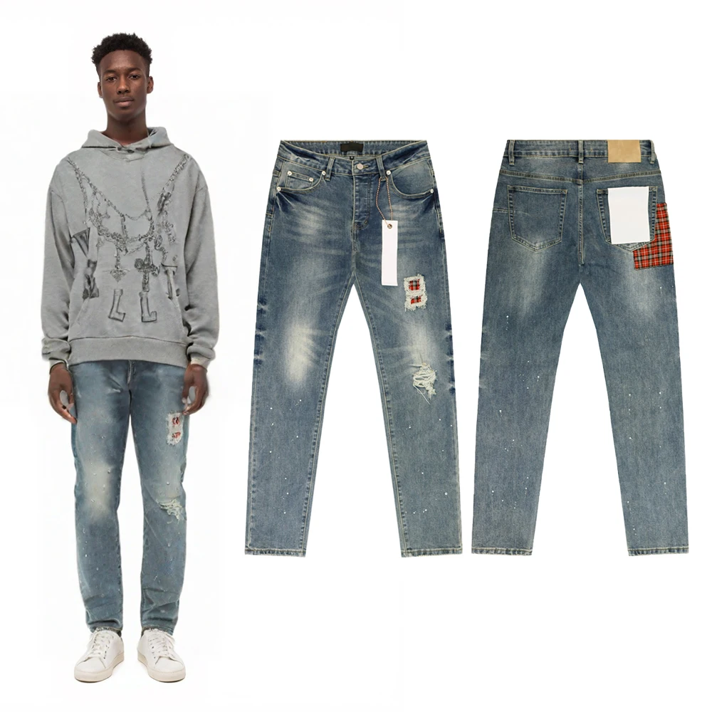 

Y2k Patch Work Baggy Denim Jeans Hip Hop Rock Revivals Jeans Street Style Sand Wash Distressed Streetwear Clothing Jeans for Men
