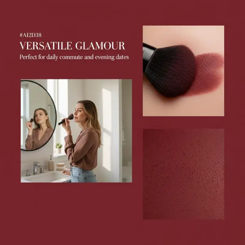 Dark Red Matte Blush Powder Long Lasting Waterproof Cheek Makeup Natural Flush Soften Silky Color Cheek No Fly Away Daily Makeup