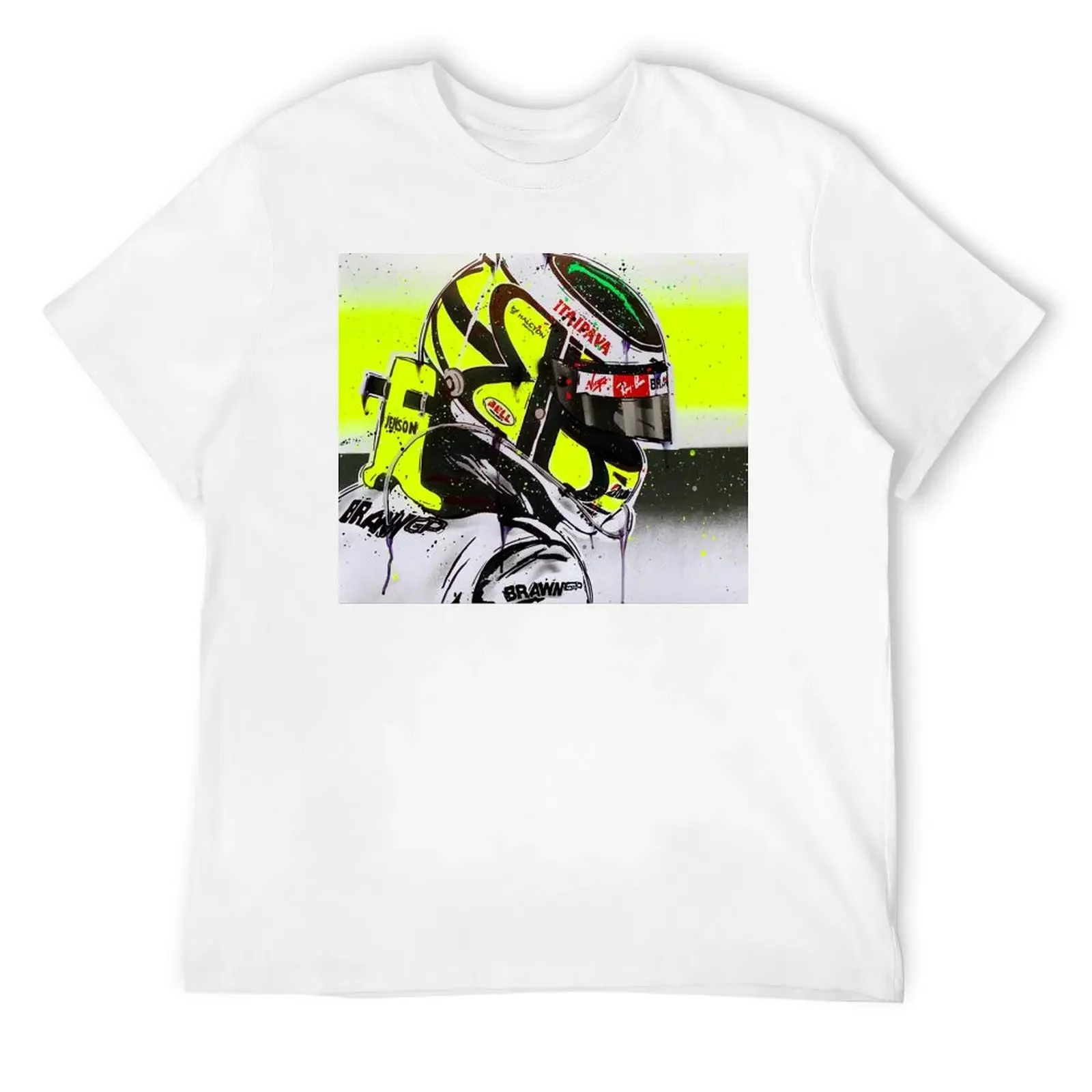 

Jenson Button - Brawn GP F1 graffiti painting by DRAutoArt T-Shirt vintage graphic tee oversized t shirt mens white t shirts