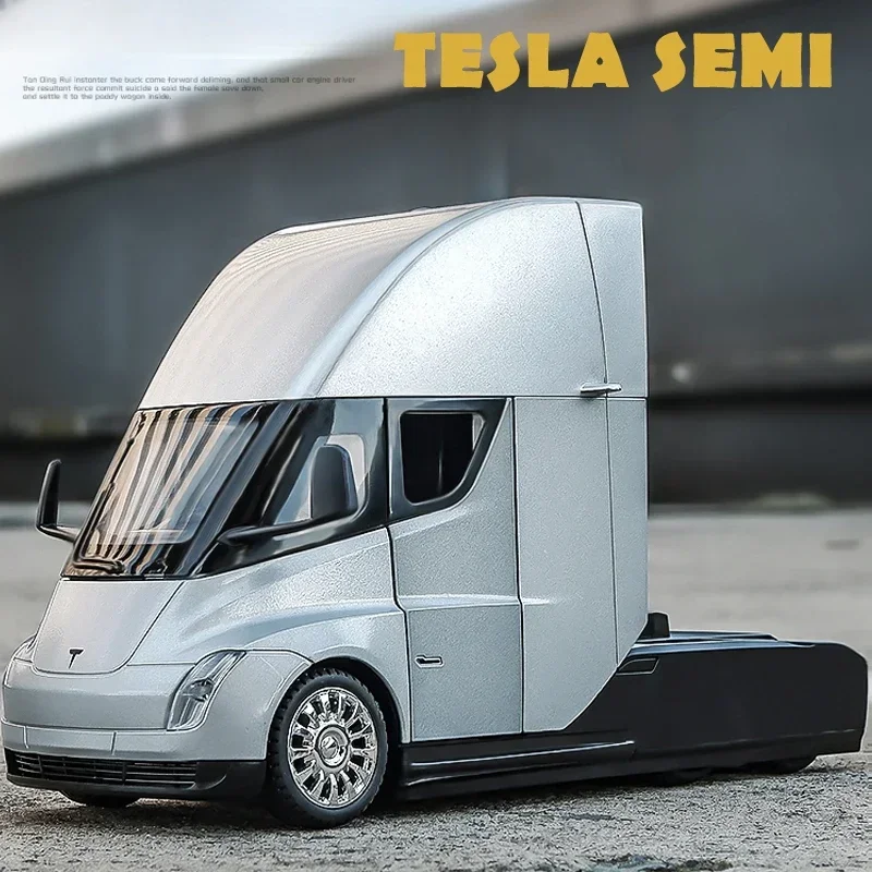 1:24 Tesla Semi Truck Trailer Metal Alloy Diecast Truck Trailer Model Sound & Light Collection Car Model Toy Gift With Boys C325