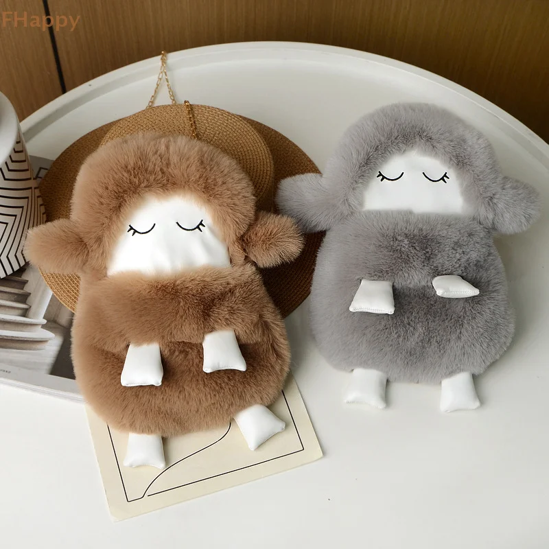 Cute Womens Shoulder Bag Plush Fluffy Sheep Doll Casual Fashion Crossbody Bag Kawaii Stuffed Animals Korean Chain Bag