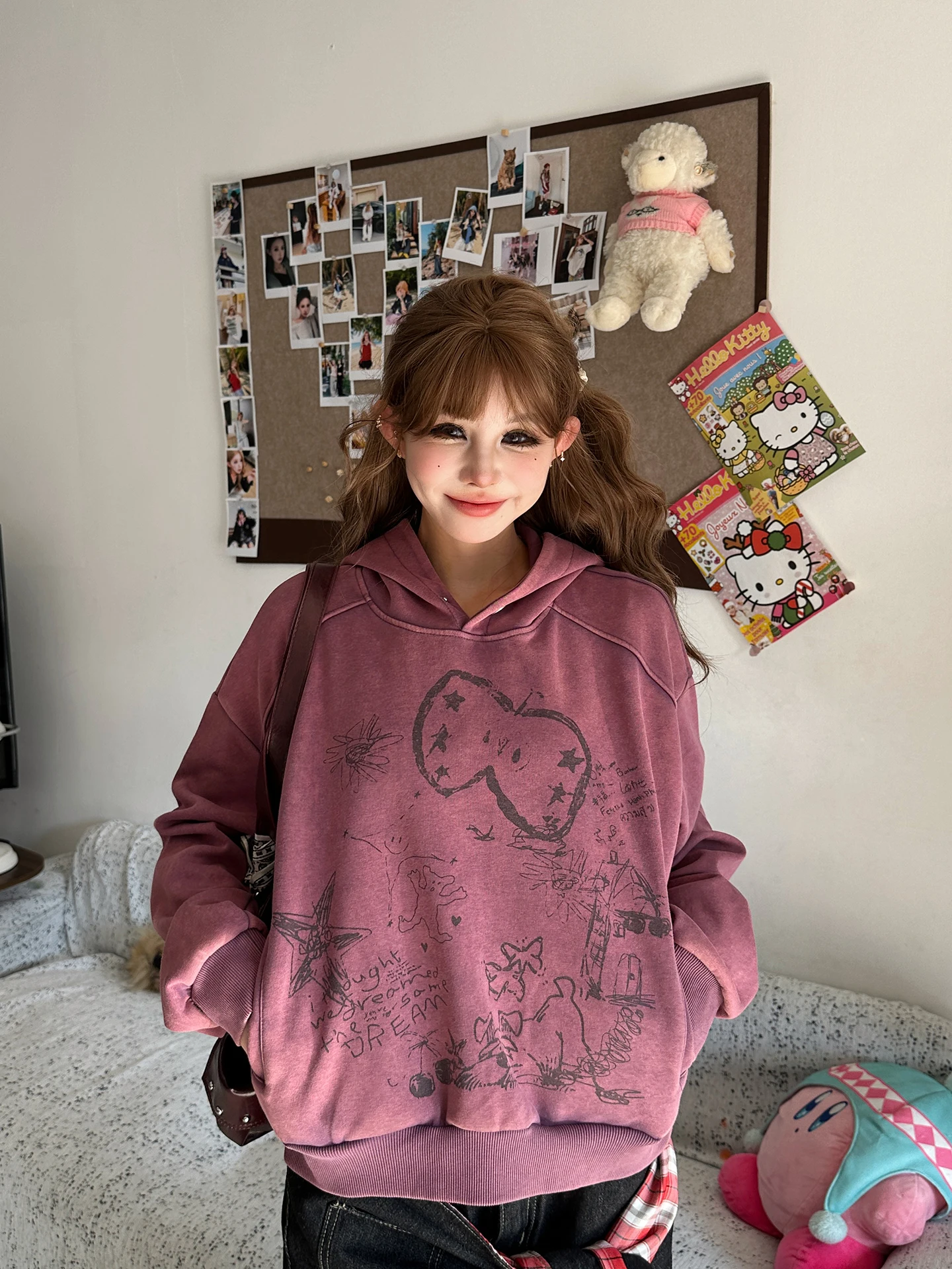 

Женская толстовка с ретро-американским принтом, с эффектом потертости, свободного кроя, с длинными рукавами, из смесового хлопка и полиэстера