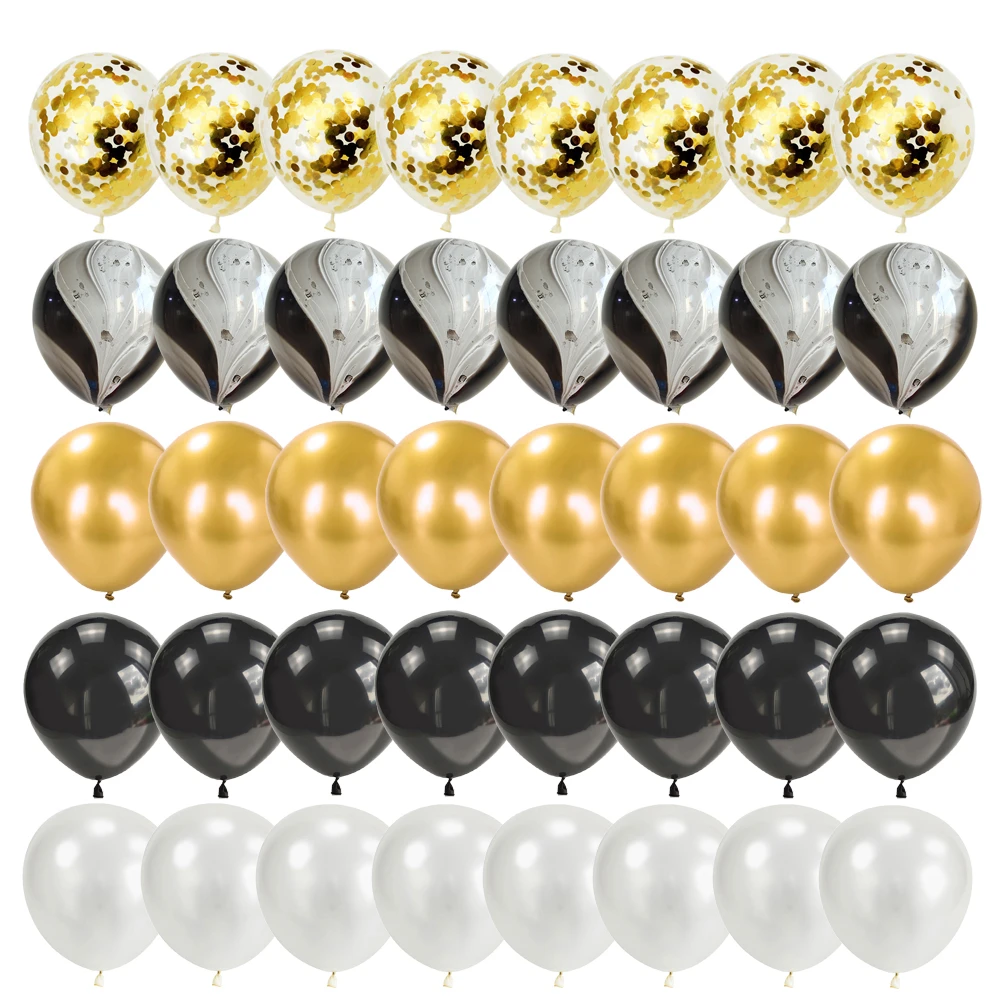 40 stücke 10 Zoll Schwarz gold Latex Ballon Konfetti Marmor Makronen Ballon Hochzeit Geburtstags feier Dekoration Baby party Luftballons – Detail 8