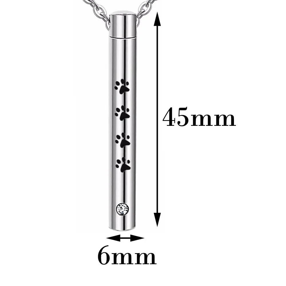 Unisex Stainless Steel Pet,Dog Jewelry Cylinder Crystal Memorial Urn Paw Pendant Screw Open Cremation Necklace Ash Case Holder