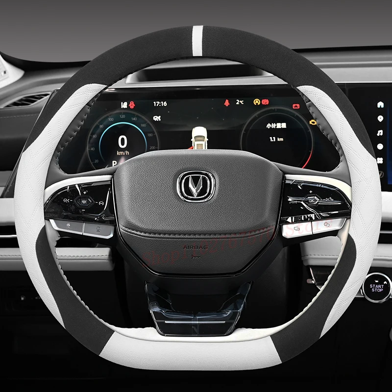 

For Changan CS75 Plus Eado Raeton PLUS Hunter Nappa Leather Steering Wheel Cover Non-slip Four Season Universal Car Accessories
