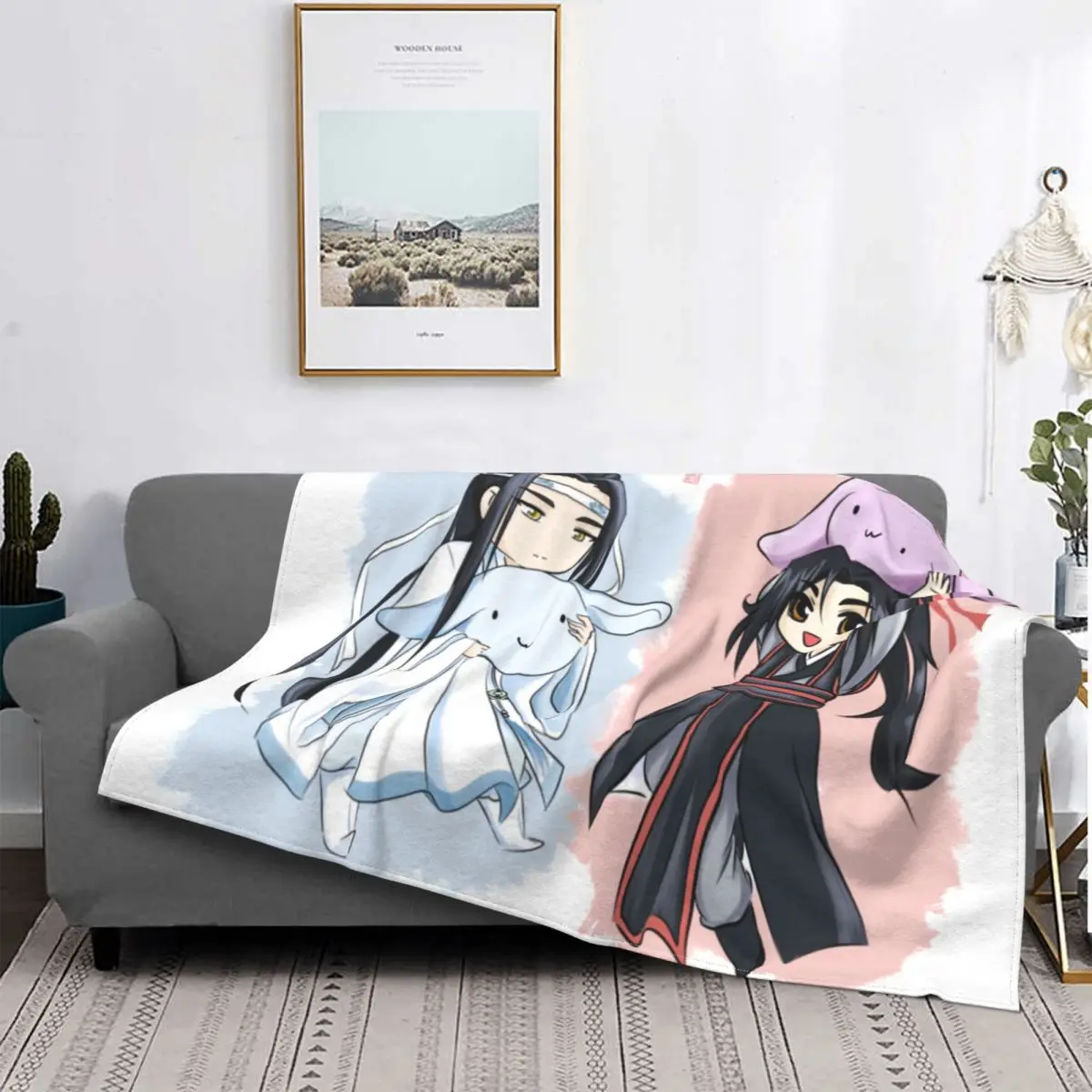 Wangxian Bunny Plushies Fleece Blankets The Untamed Lanzhan Wuxian Funny Throw Blanket for Bed Sofa Couch Rug Piece