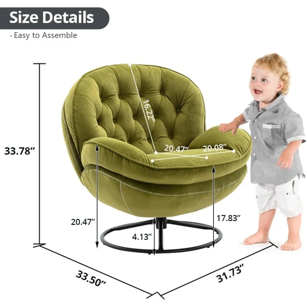 Luksusowy zestaw obrotowego fotela i pufy z aksamitu, nowoczesny fotel wypoczynkowy z metalową ramą i podnóżkiem, przytulna pojedyncza sofa wypoczynkowa.