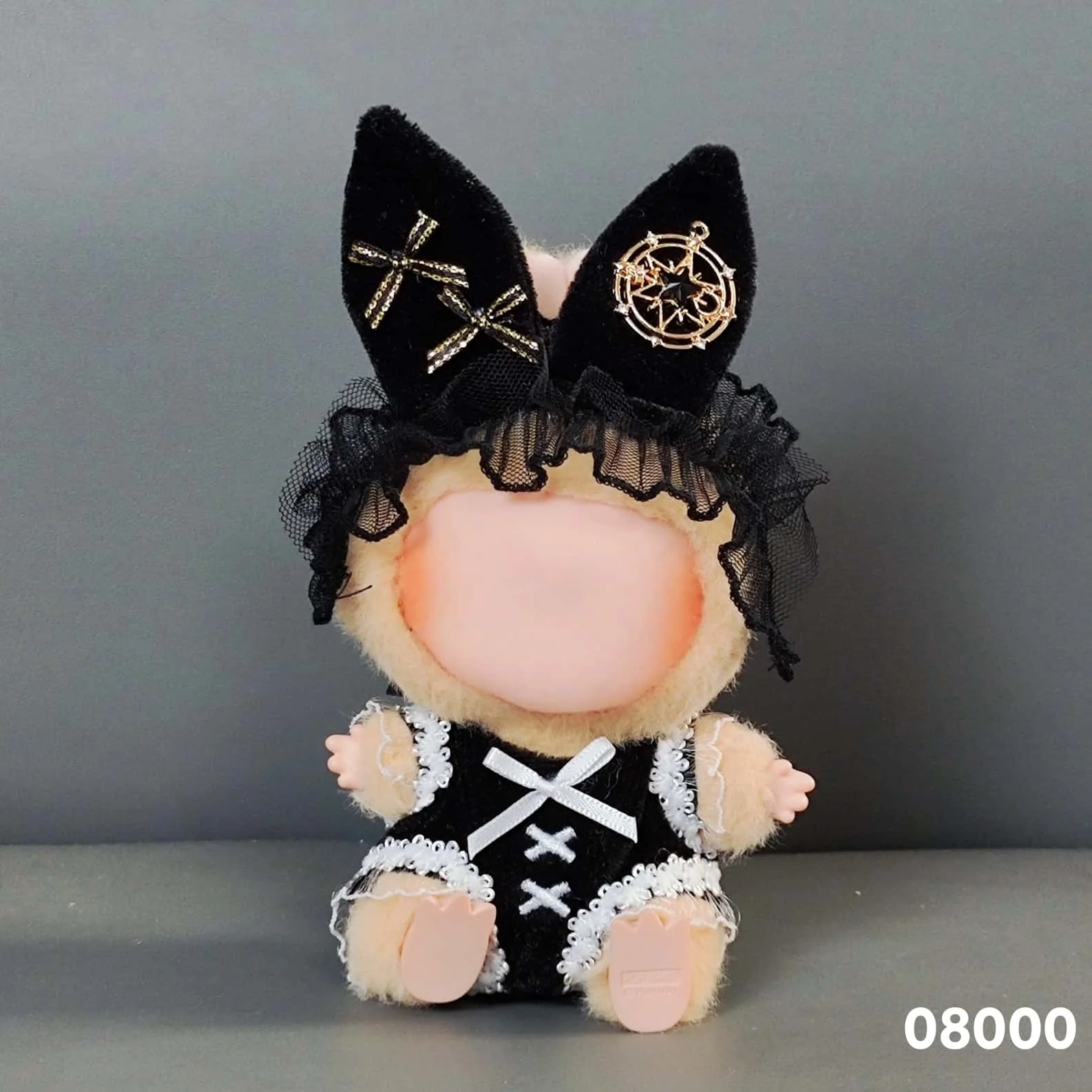 

17cm Labubu Doll Outfit Set Black Plush Hooded Dress With Cat Ears Kawaii Doll Clothes DIY Kid Gift Fashion Doll Accessories