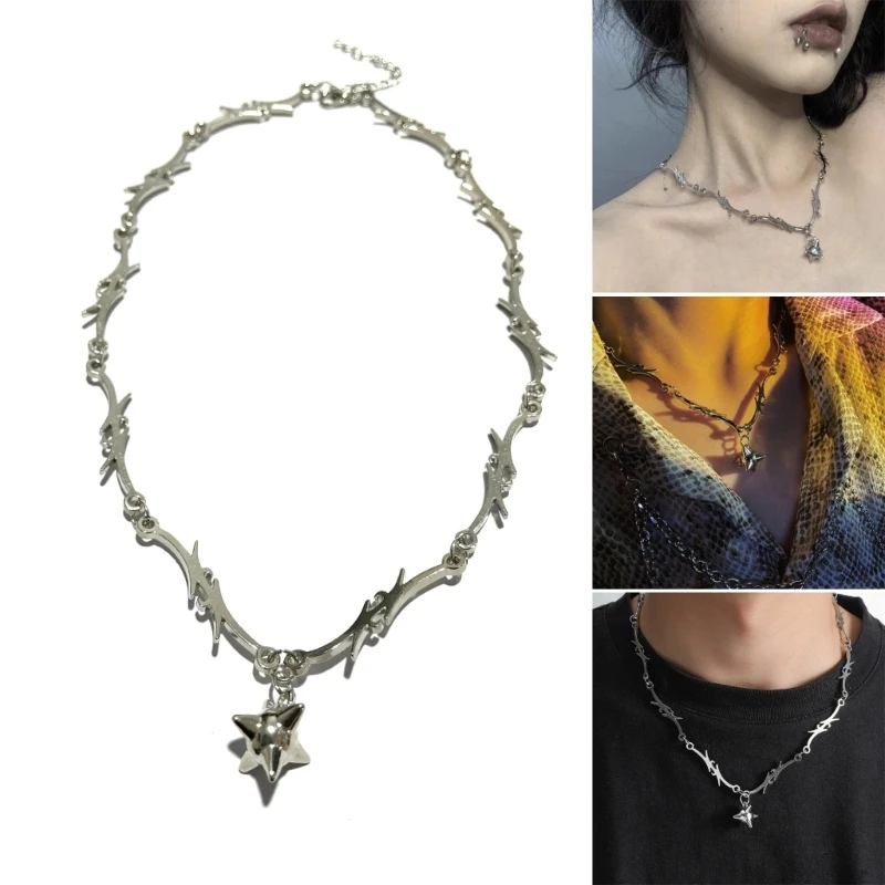 Hip Hop Gothic Thorns Chain Necklace Punk Style Choker Chain Necklace For Men Women Rock Jewelry Eboy Egirl Chain Star Necklaces